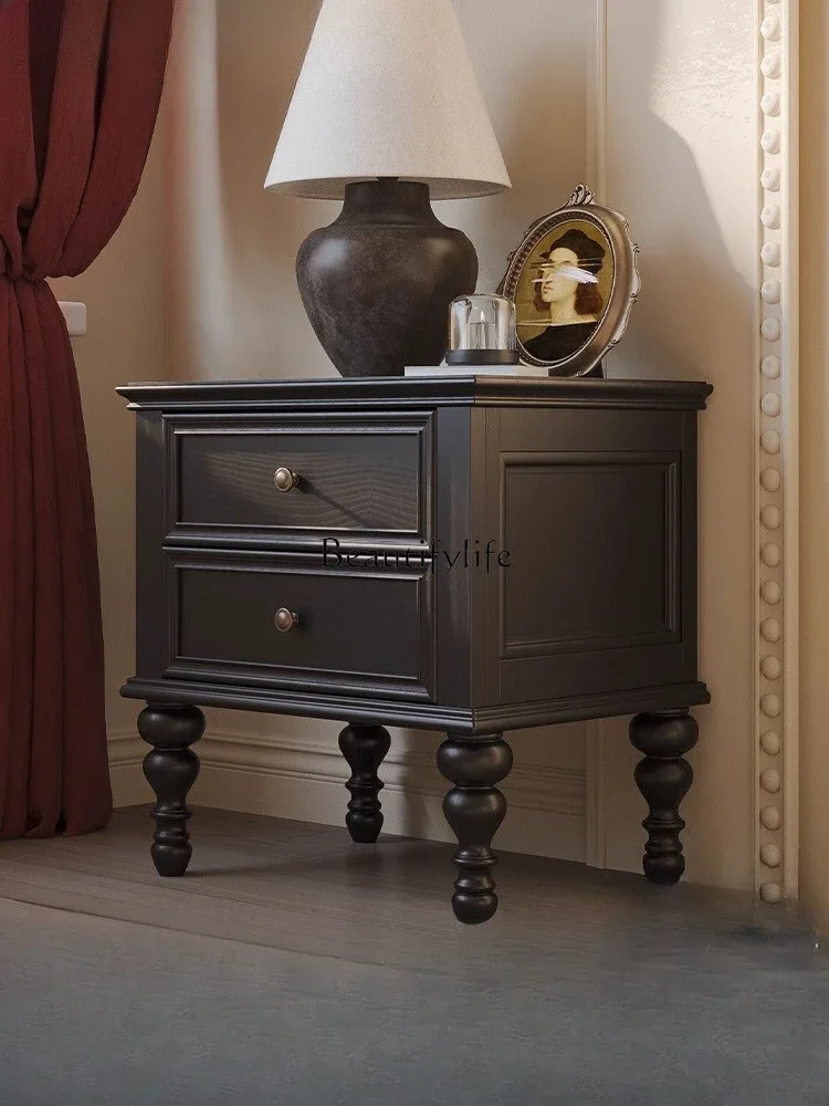 

Retro solid wood bedside table edge few American light luxury high-end sofa edge few