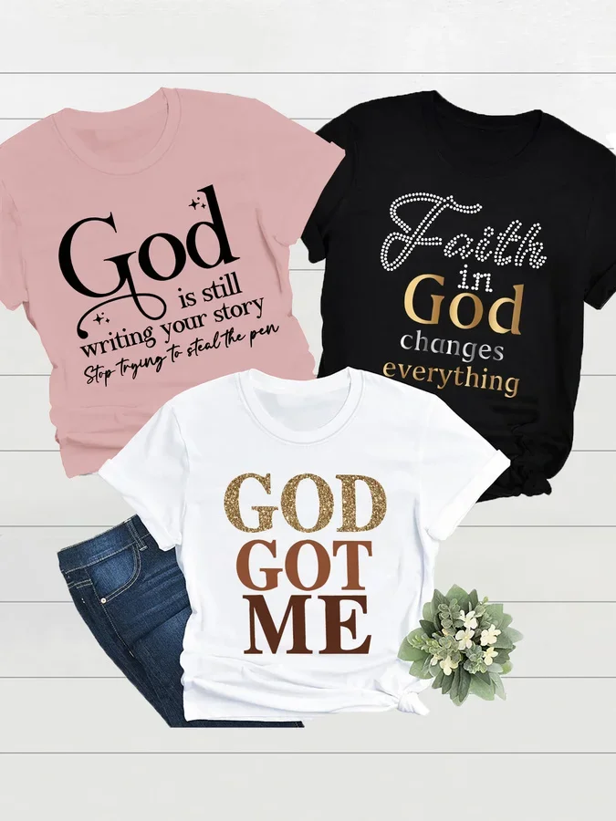 2026 Women 3-Pack Summer Vintage Faith T-Shirt Multipack, 90s Retro Crewneck Graphic Tees With 