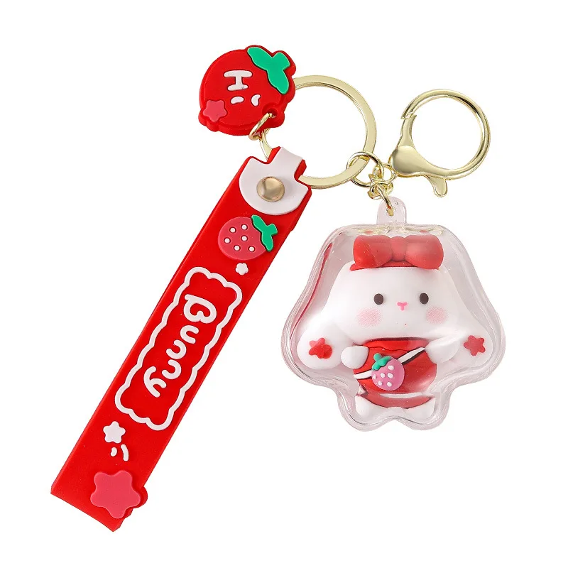 Minso Cartoon stella creativa Portachiavi coniglio fragola Borsa squisita da donna, ciondolo per auto con portachiavi in resina epossidica