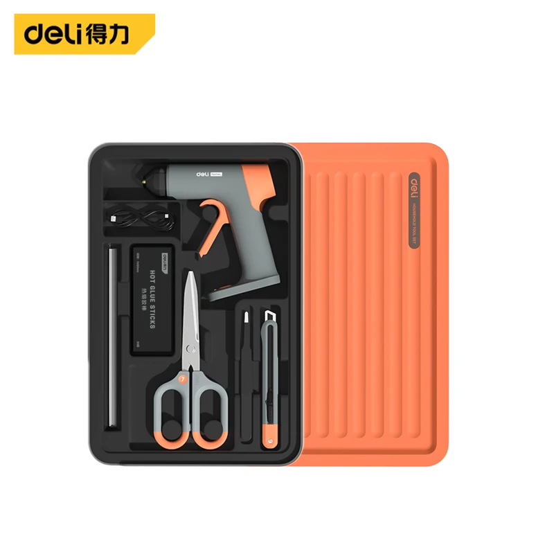 Deli 6-Piece DIY Tool Set 20W Hot Melt Glue Gun Glue Stick Scissors Steel Ruler Tweezers Utility Knife Repair Tools Hand Tool