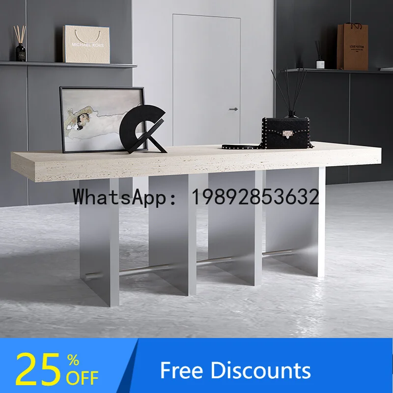 

XL Clothing Store Travertine Display Table Stainless Steel Center Island Table Flowing Water Table Beauty Store Product