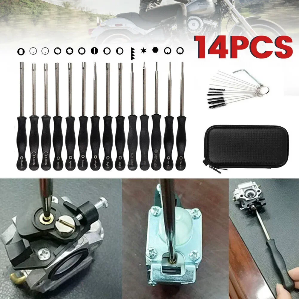 Imagem -05 - Carburador Ajustando Tool Grupo Chave de Fenda Chave Soquete Escova de Limpeza Motosserra Devorador Aparador Reparação Ferramentas Manuais 14 Pcs