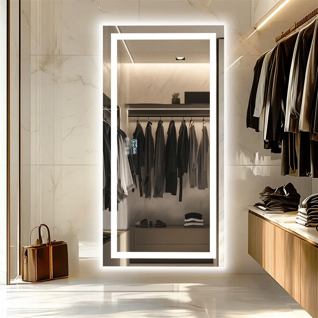 Wall Mounted Bluetooth Speaker Anti-Fog Smart Bathroom Mirror With Time Temperature Display For Hotel Double Sink Vanities