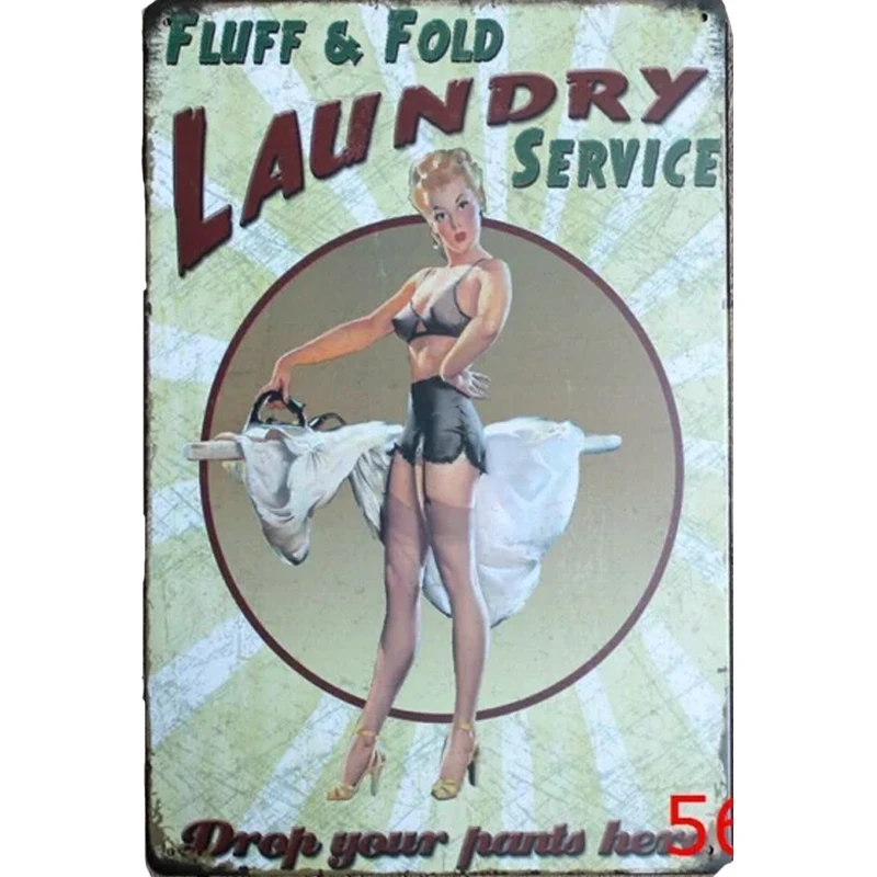 20x30cm Fluff & Fold Laundry Service Funny Novelty Kitchen Metal Tin Sign