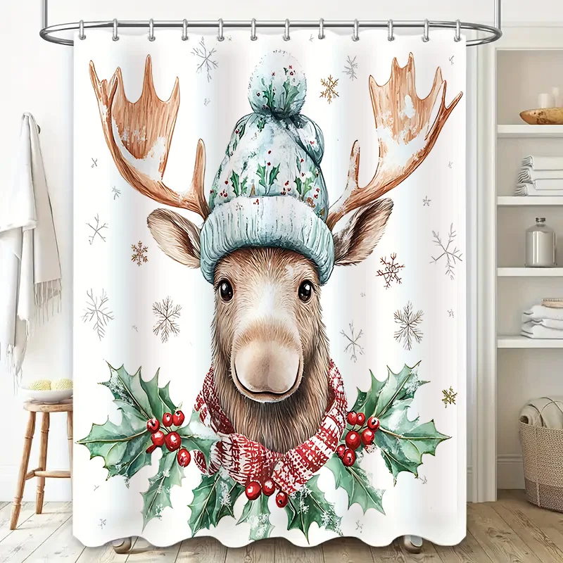 

‌ Водонепроницаемая занавеска для душа Санта-Клауса, праздничный декор для ванной комнаты, теплый праздничный подарок, радостный рождественский домашний коврик, прочный для семьи