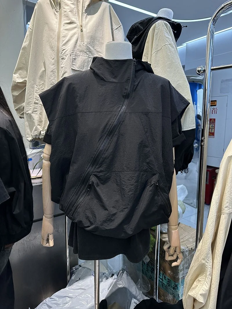 

Свободный повседневный женский жилет, летний, большие размеры 300, тонкая верхняя одежда с капюшоном на молнии, удобный дышащий полиэфирное волокно