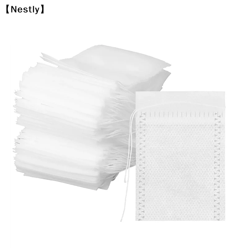 100PCS Non-woven Tea Bags Disposable Teabags With Drawstring Sealing Coffee Spice Tea Filter Paper Infuser Kitchen Teaware〔Nest〕