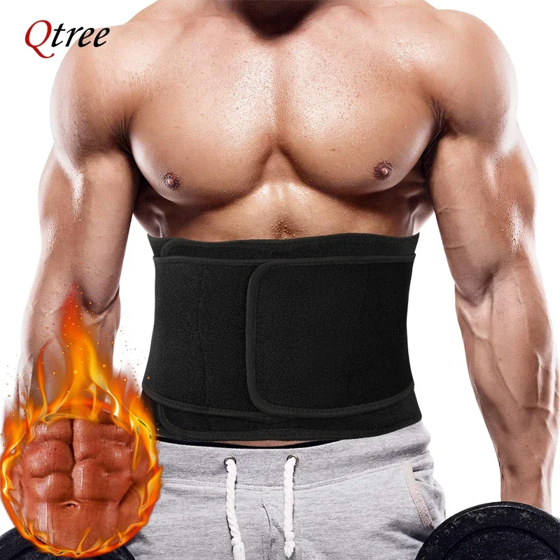 Qtree Men Waist Trainer Weight Loss Belt Slimming Body Shaper Workout Fat Burning Corset Sauna Sweat Wrap Fitness Trimmer Strap