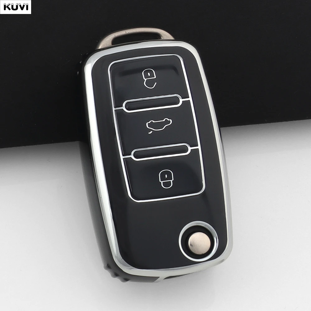 10 Stück TPU Auto-Klappschlüsselhülle für Volkswagen VW Polo Golf Passat Tiguan Beetle Caddy T5 Up Eos Skoda Octavia Seat Leon Altea