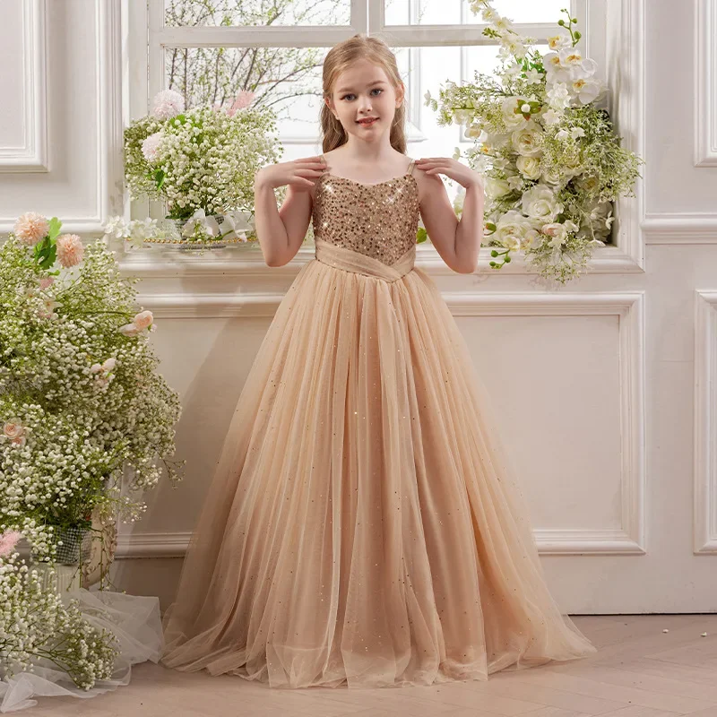 Summer Girl's Birthday Party Banquet Long Evening Dress Festival Model Children's Wedding Fashion Dresses Holiday Kids Costume