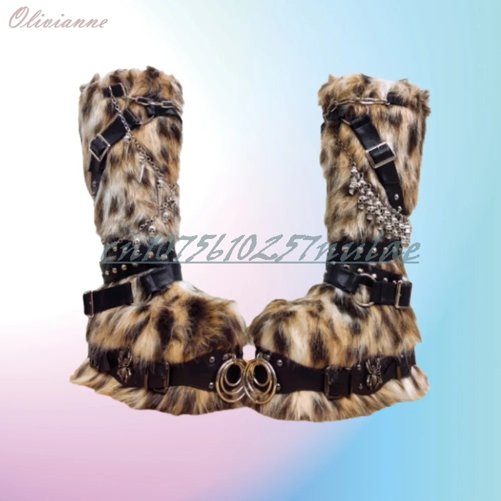 2026 New Punk Fur Boots with Round Toe Belt Buckle Design and Rivet Decoration Thick Soled Platform Hot Women Shoes Para Mujere