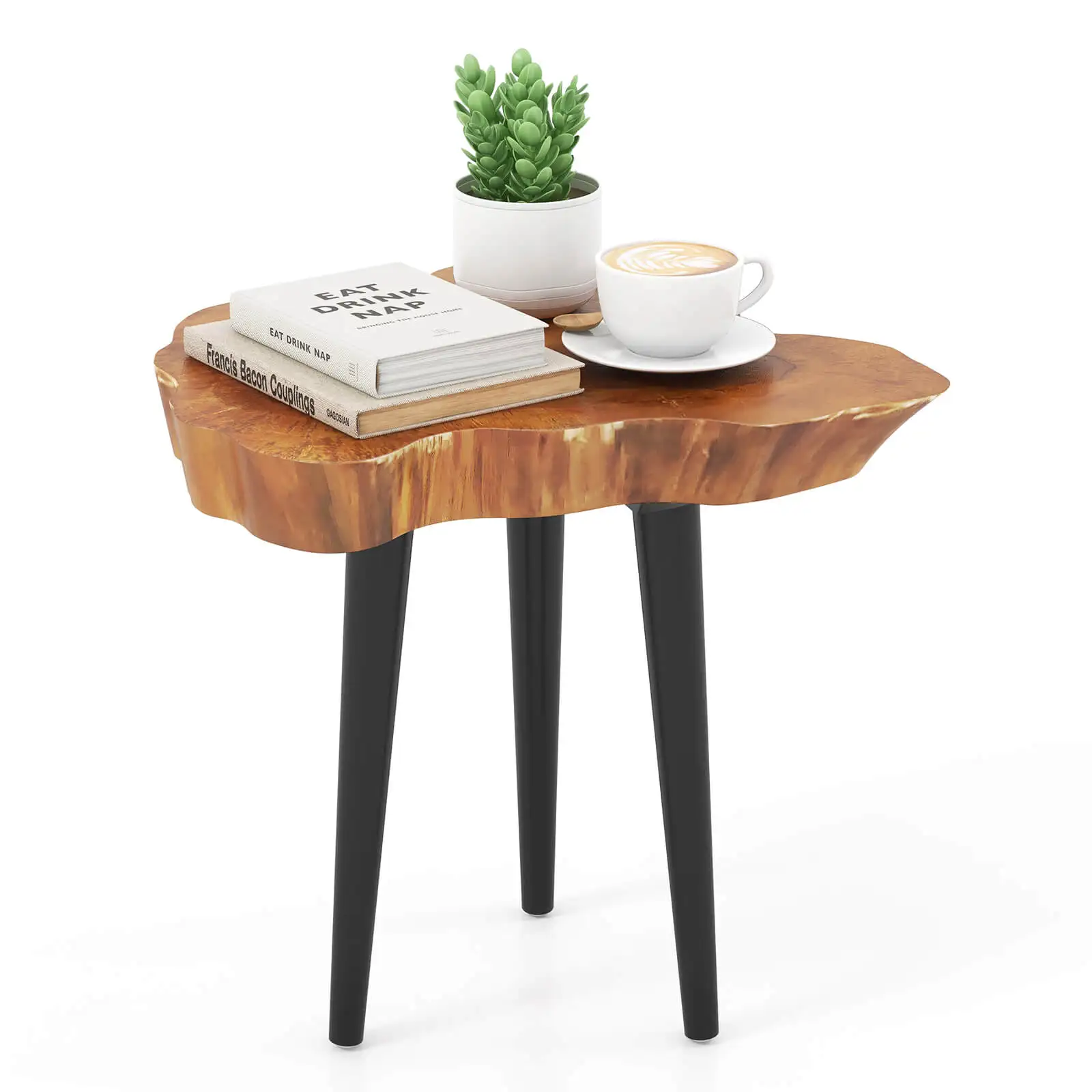 

Teak Wood End Table Solid Live Edge Outdoor Side Table w/ Irregular Tabletop