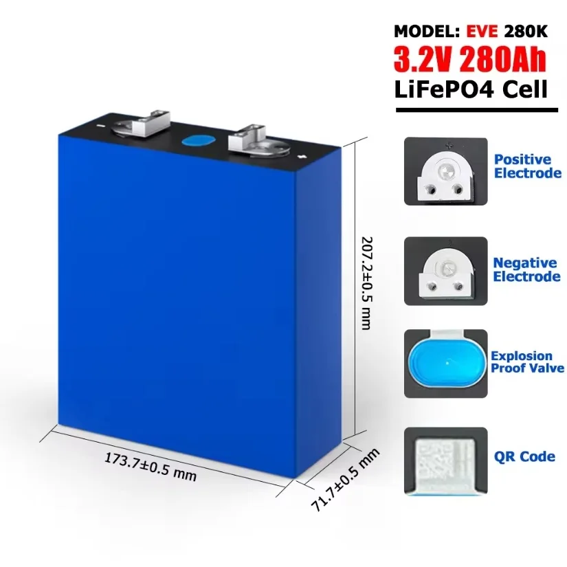 4 قطعة EVE LF280K 3.2 فولت 280 300 أمبير الصف أ مع ثقوب مزدوجة جديدة ترصيع LiFePO4 لتقوم بها بنفسك تخزين الطاقة الشمسية لتخزين الطاقة الاحتياطية