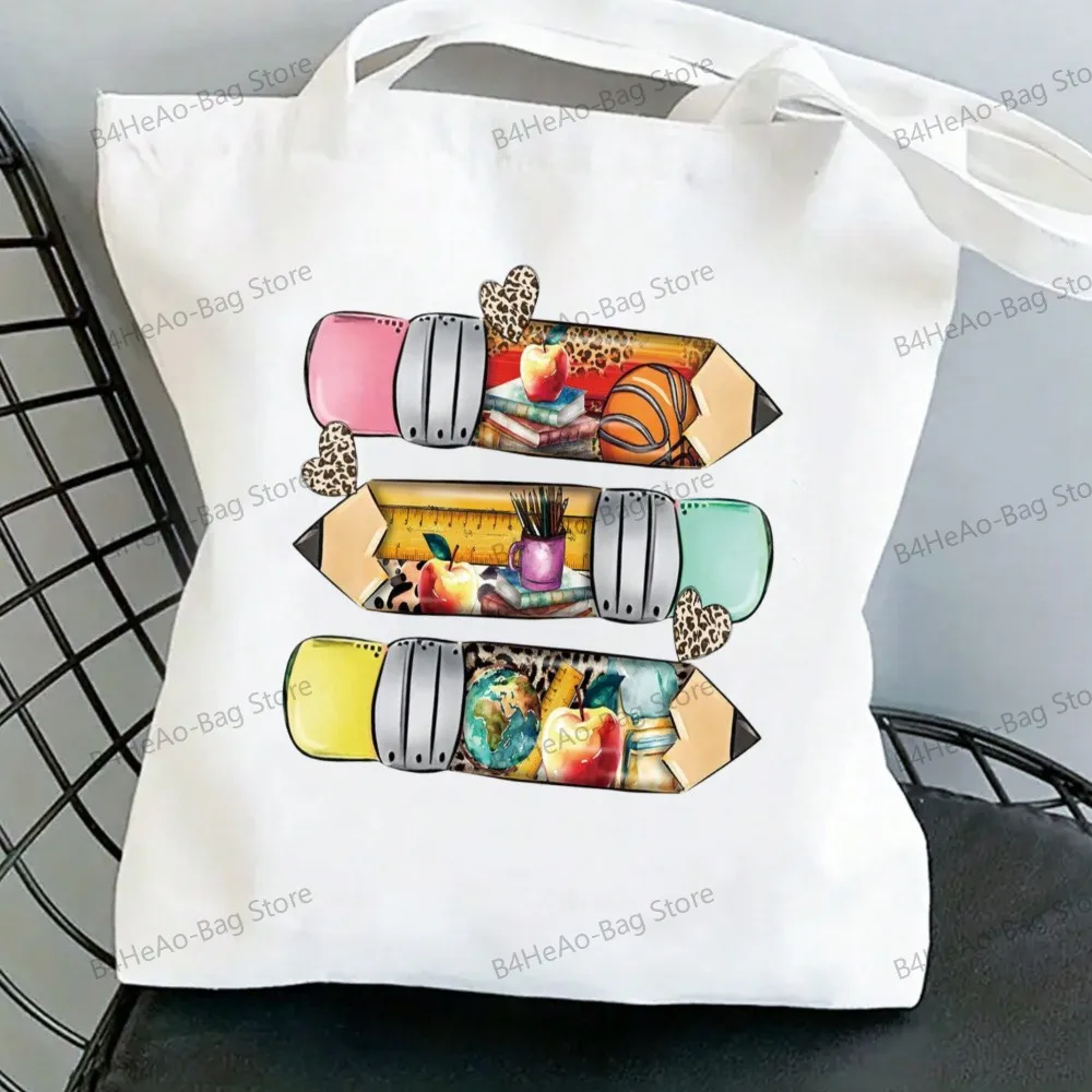 Teacher Appreciation Canvas Tote Bags Teach Love Inspire & Change The World , Shoulder Handbags for School Gift for Teachers