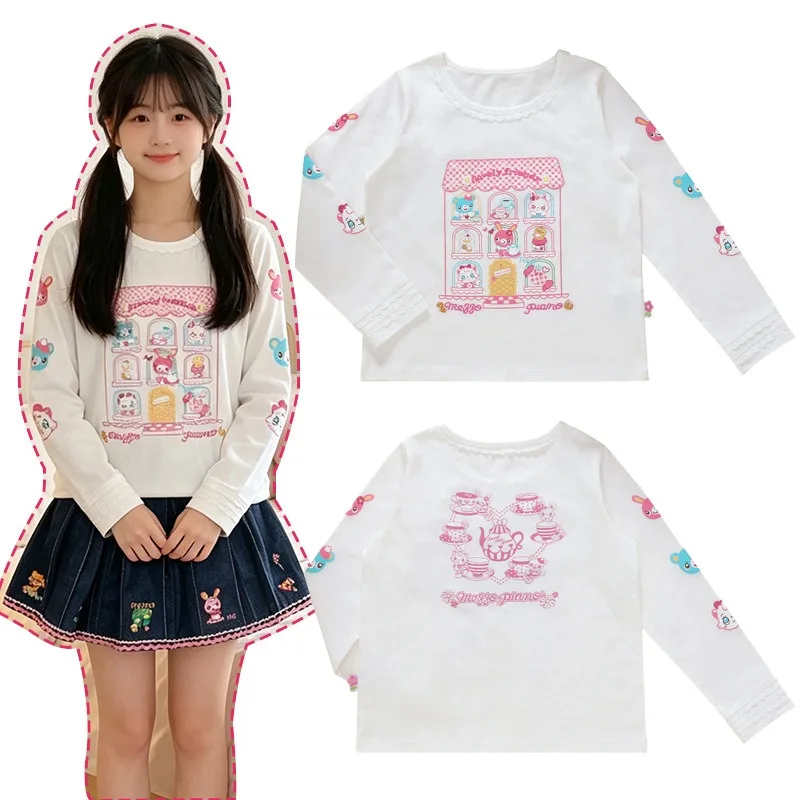 Autumn  Mother-kids Shirt Girl Clothes Girls Long-sleeved T-shirts Loli Tops Rabbit  Medieval Sweetheart Japanese Kids T-shirt