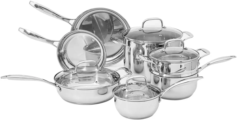 

11-Piece Stainless Steel Cookware Set, Induction-Ready, Oven Safe to 500°F, Even Heating