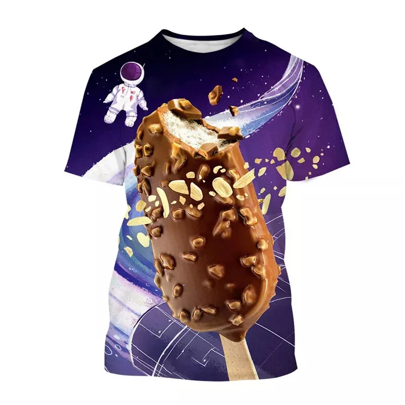 2024 Summer Ice Cream 3D Printed T Shirt For Men  Clothes Casual Food Cornet T-Shirt Cold Popsicle Tshirt Ice Lolly Icecream Tee