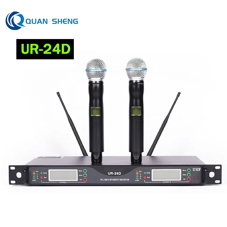 

2025 UR24D UHF Wireless Metal Cardioid Dynamic Vocal Microphone Conference Microfone Stage Performance Micrfono