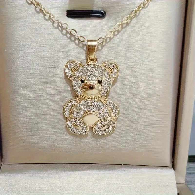 Cute Sparkling Cartoon Bear Pendant Necklace, Exquisite Jewelry Accessories Anniversary Party Gifts, Jewelry, Niche Style,