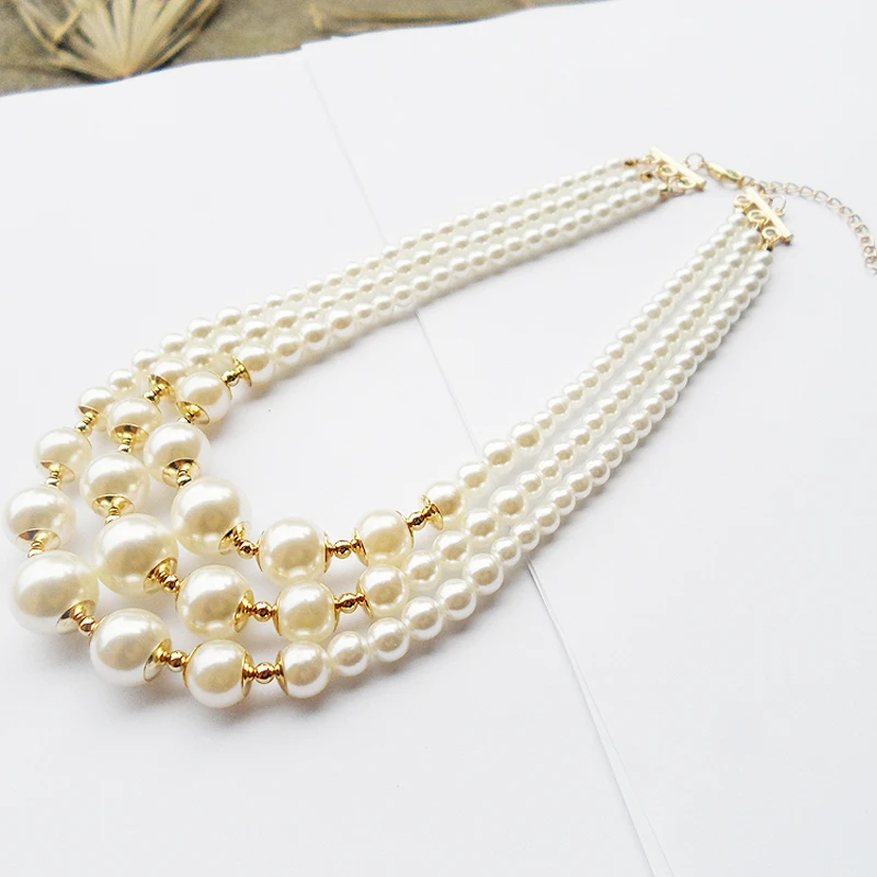 tiki  по 1 грн все New Style 3 Layers Strand Handmade Short Pearl Necklace 3R Pearl Beads Neck Clavicle Necklace For Women