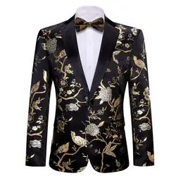 Elegant Vintage Gentlemen Suit Black Gold Bird Trees Blazer Jacket  Coat Tuxedos Wedding Business Party Groom Dress Barry.Wang