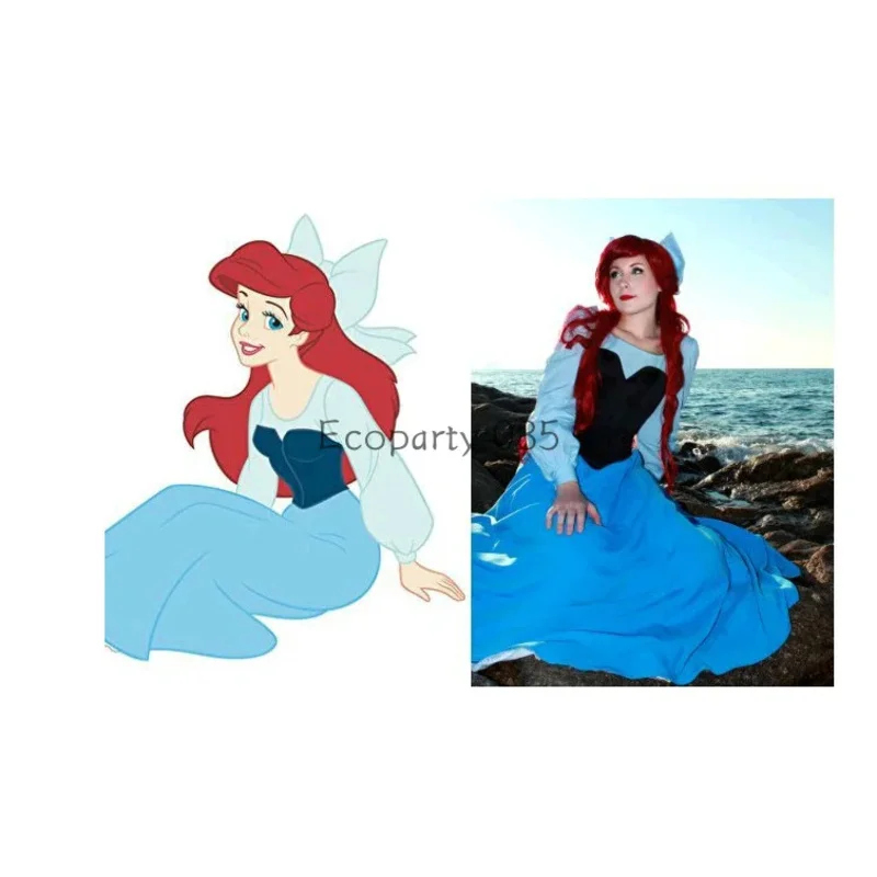 أزياء أنيمي ارييل الأميرة التأثيرية للبالغين بأكمام طويلة الخصر فستان الأميرة الفتيات مرحلة الأداء زي الحفلات