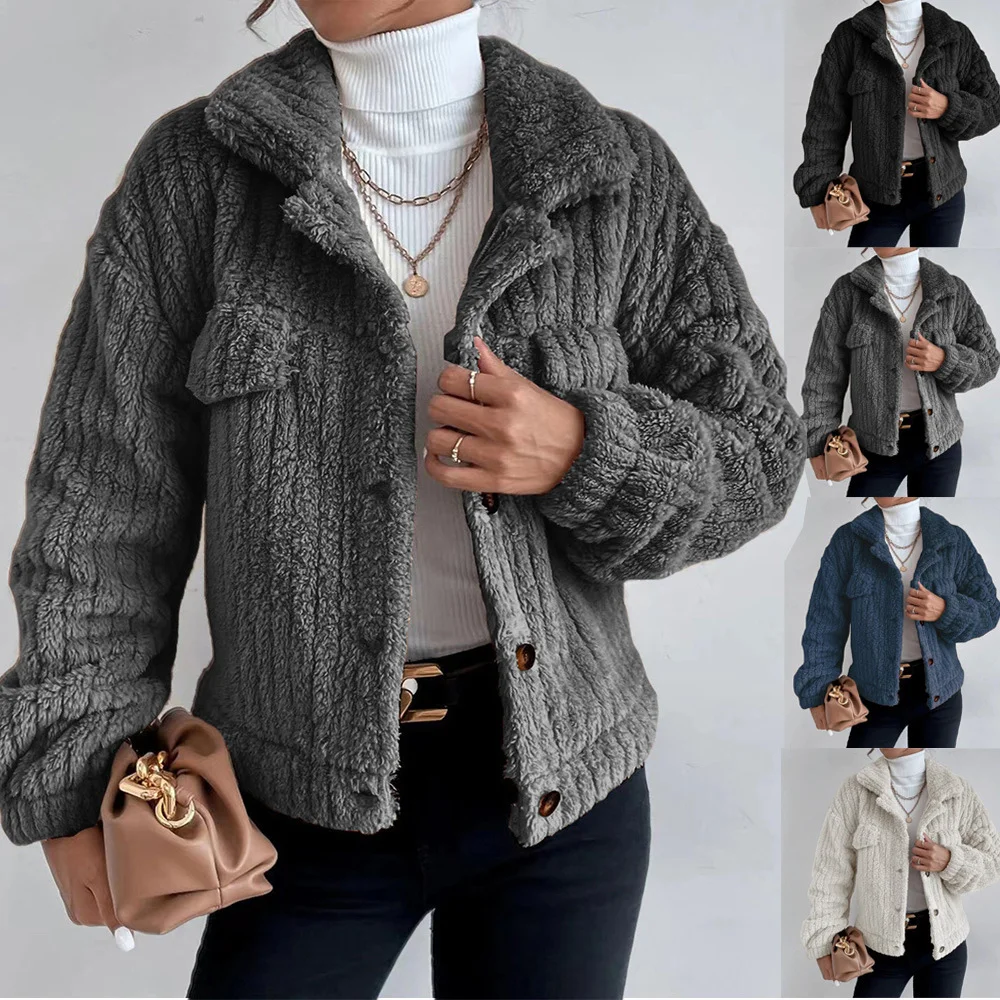 2026 Autumn/Winter Rabbit plush coat lapel shirt plus plush plush coat for comfortable casual women - view 3