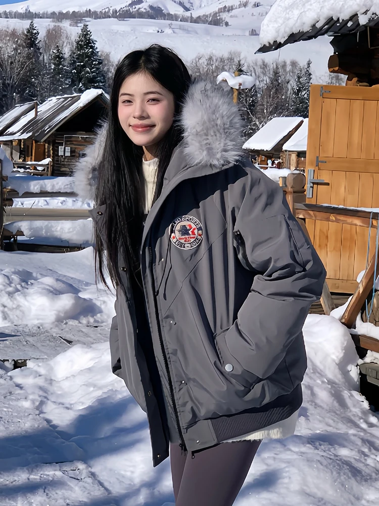 

Thiened American Workwear Sle Parka Jaet Men's Winter Warm Coat with Fur Collar Hooded down Cotton Clothes for Couples