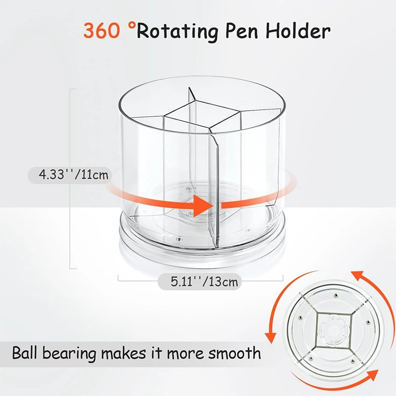 5 Slots Spinning Acrylic Desk Pencil Pen Organizer Office Desktop Rotating Pen Holder For Office School