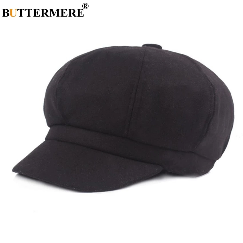 BUTTERMERE Women Beret Newsboy Cap Winter Spring Black Solid Octagonal Cap Vintage Casual Brand Eight Panel Baker Boy Hat