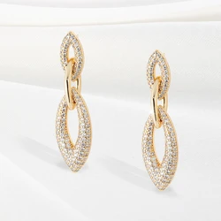 Hollow oval shiny inlaid zircon pendant earrings elegant luxury party plated in 18-karat gold stylish ladies exquisite gift