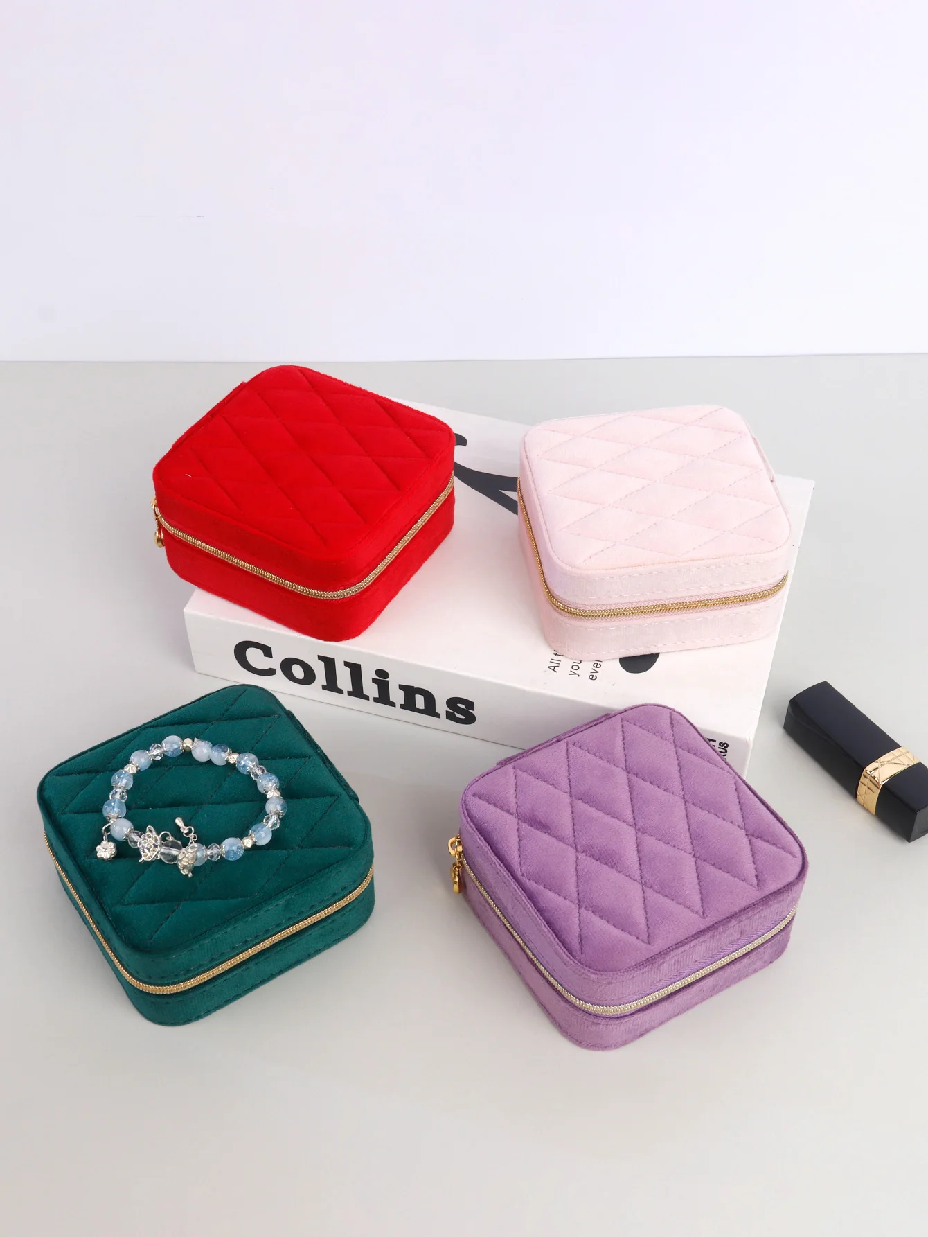 المعين المخملية صندوق مجوهرات النساء السفر المحمولة أقراط حلقة قلادة تخزين عرض مجوهرات المنظم صندوق Joyero #3