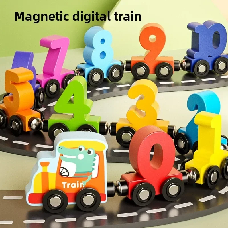 10/12PCS/Sets Train Magnetism Digital Number Wooden Toy Learning Cars Montessori Wooden Enlightenment Toys for Kids Toddler