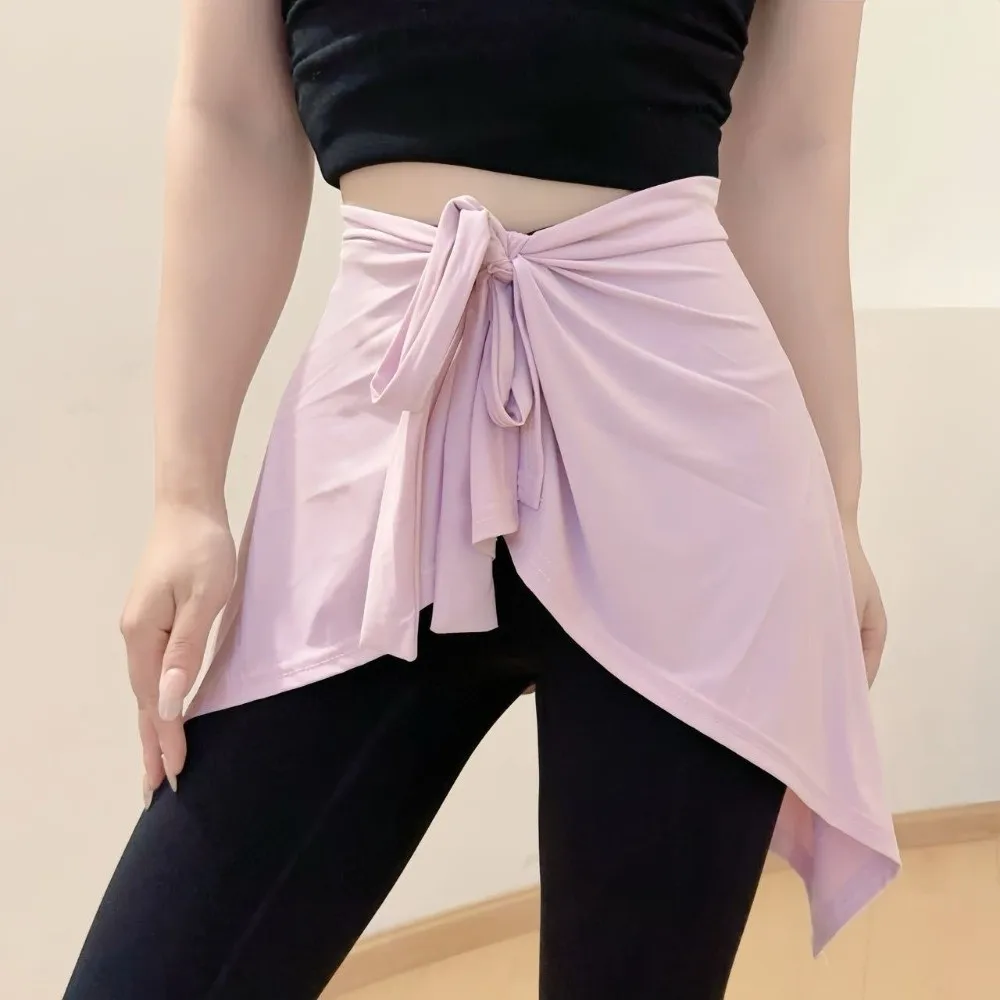 Multifunctional Tie Up Yoga Skirt Portable Solid Color Ice Silk Tie Shawl Anti-Exposure Asymmetrical Design Running Butt Curtain