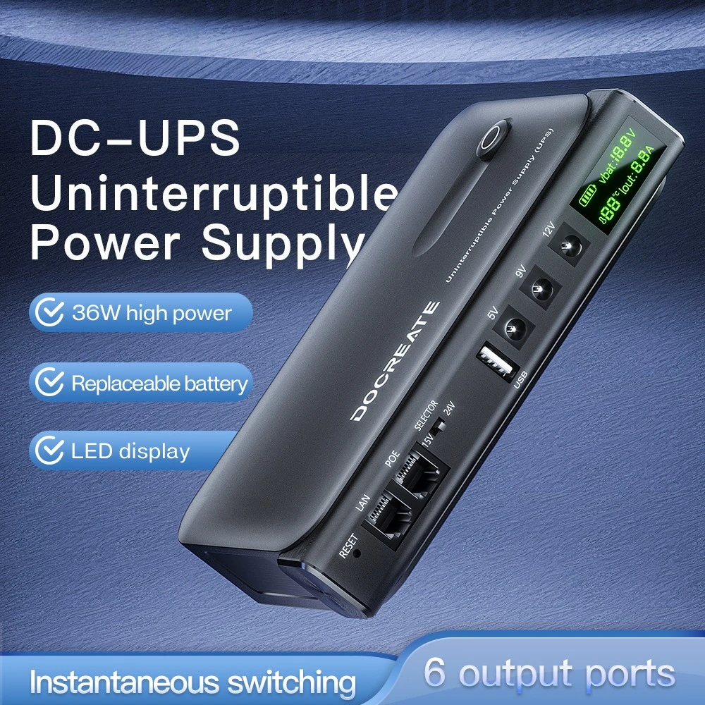 Portable DC UPS Power Supply 4x18650 Replaceable Battery Design 5V-24V Output for Home Router Modem and Emergency Backup Power