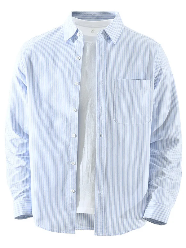 

Oxford Weave Long Sleeve Cotton Casual Shirt Men's Loose Fit Pure Cotton Plaid Collared Shirt Versatile Artistic Loose Cotton...