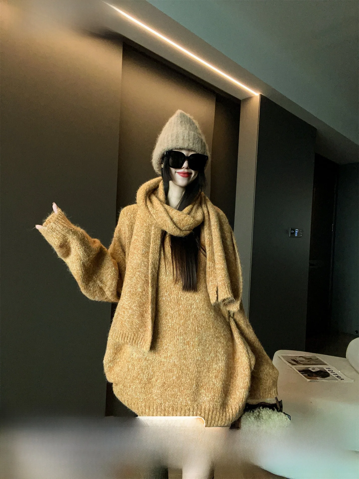 

Повседневный свободный вязаный свитер для женщин: осенне-зимний, простой, универсальный, модный, уютный, теплый, с длинными рукавами