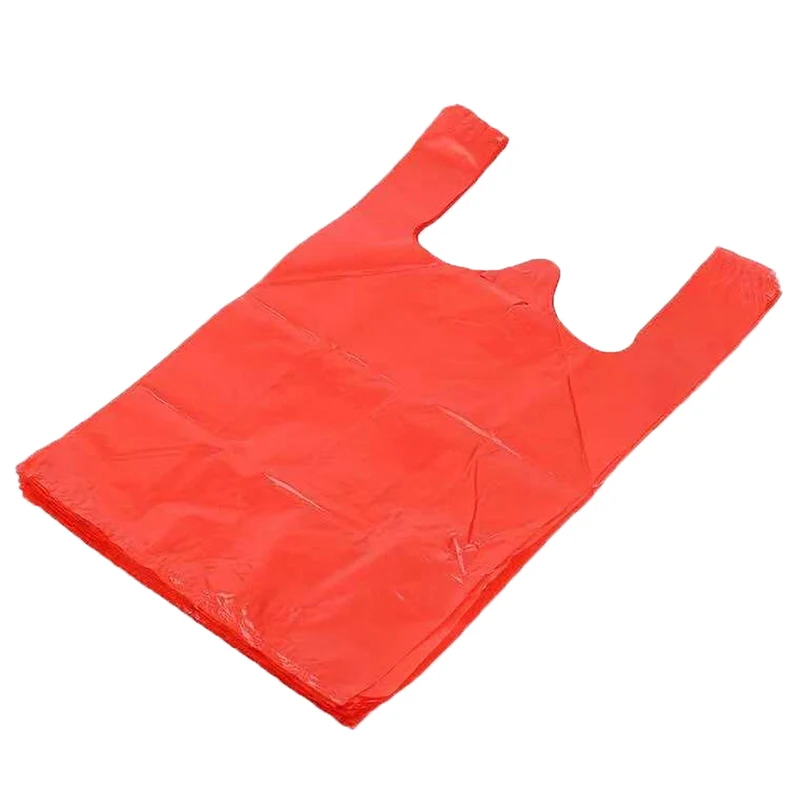 Bolsas de plástico rojas de 40/50 piezas, gruesas con asa, para almacenamiento de cocina, limpieza, basura, supermercado, comida, compras
