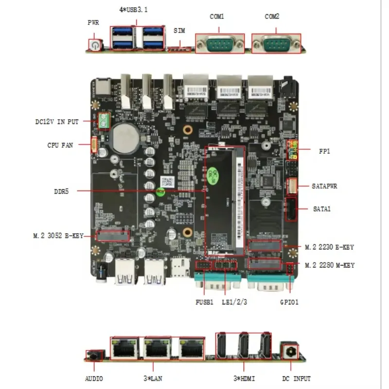 ITX Motherboard with 4 USB3.1 3 Lan  11th Gen Core Single Channel SATA Integrated Graphics New Product
