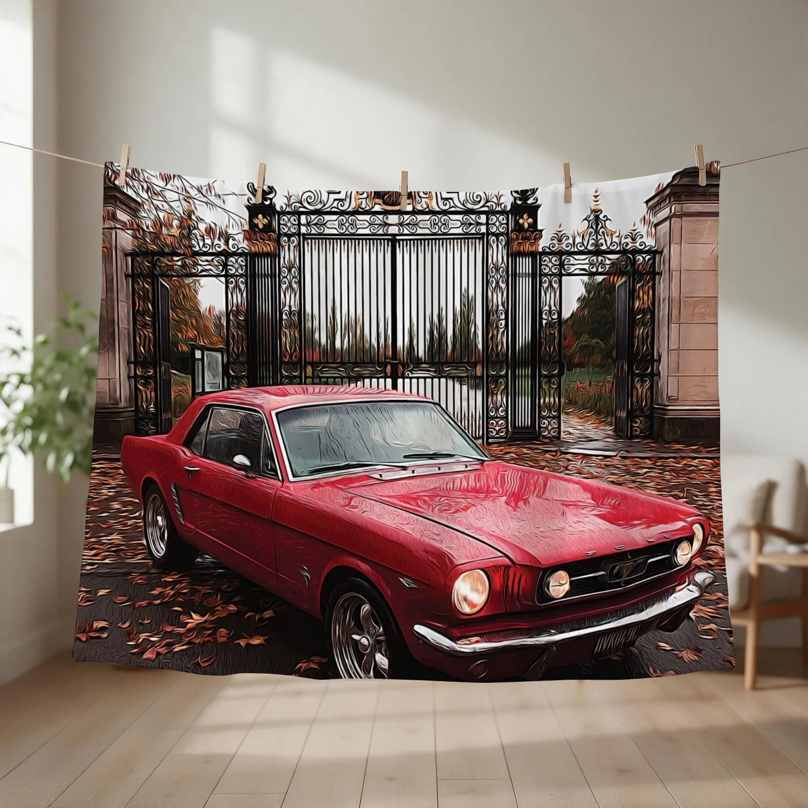 Red Coupe '65 Mustang- ( Cartooned) Throw Blanket couch cozy soft plush fuzzy picnic outdoor blanket