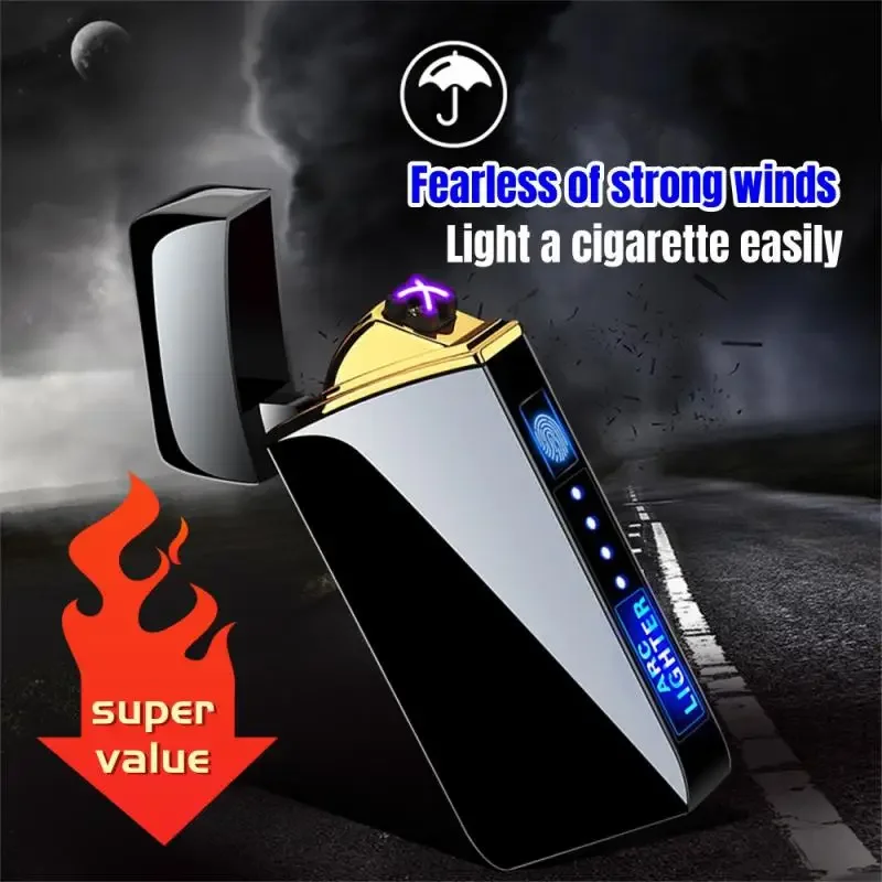 Electric Windproof Metal Lighter Double Arc Flameless Plasma Rechargeable USB Lighter LED Power Display Does Not Contain Gas