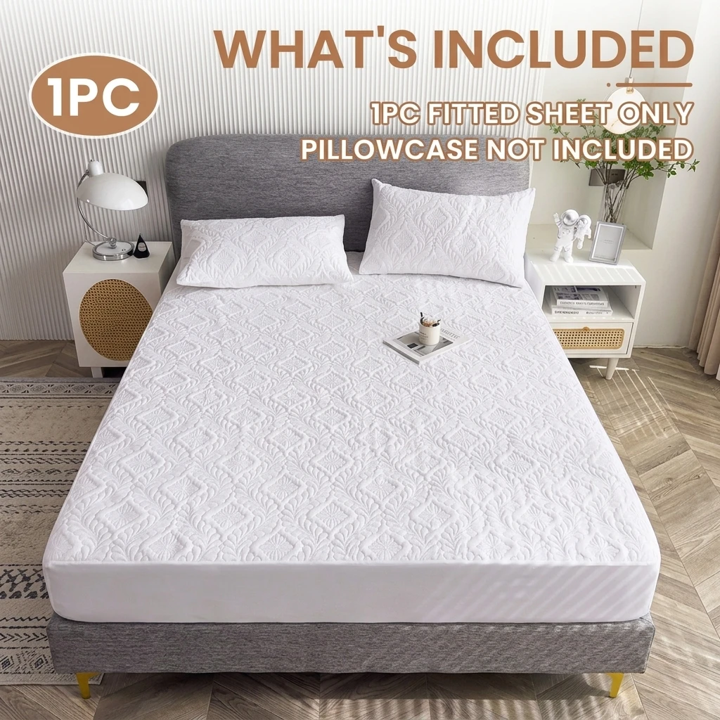 1PC Waterproof Thickened Quilted Mattress Protector Non-Slip Dustproof Bed Fitted Sheet - Breathable Mattress Cover for Comfort