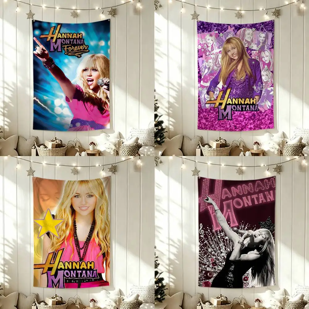 H-Hannah M-Montana Flags Wall Hanging Tapestry Outdoor Garage Room Decorative flag Background Blanket
