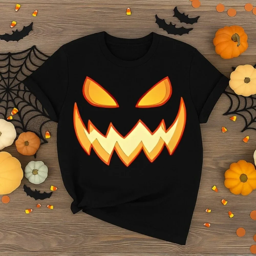 

Pumpkin Face Halloween T-Shirt Costume for Men Women Cute Fall Shirt Halloween Outfit Lantern Pumpkin Face Spooky Outfit