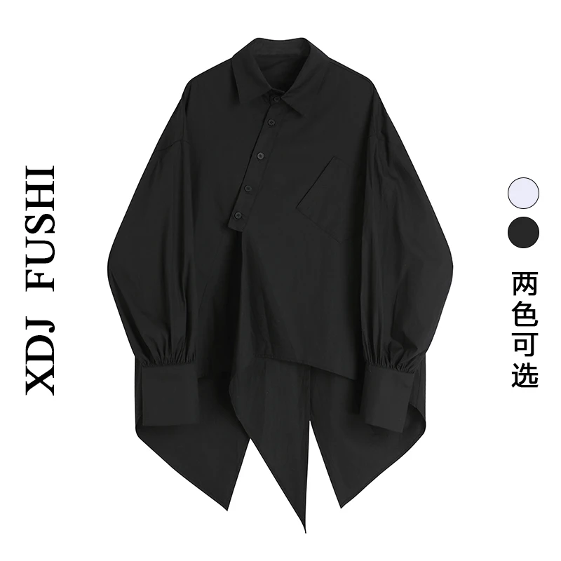 

Women Shirts Black Turn-down Collar Long Sleeve Loose Vintage Blouses Female Elegant Office Ladies Chic Jacquard Tunic Shirt Top