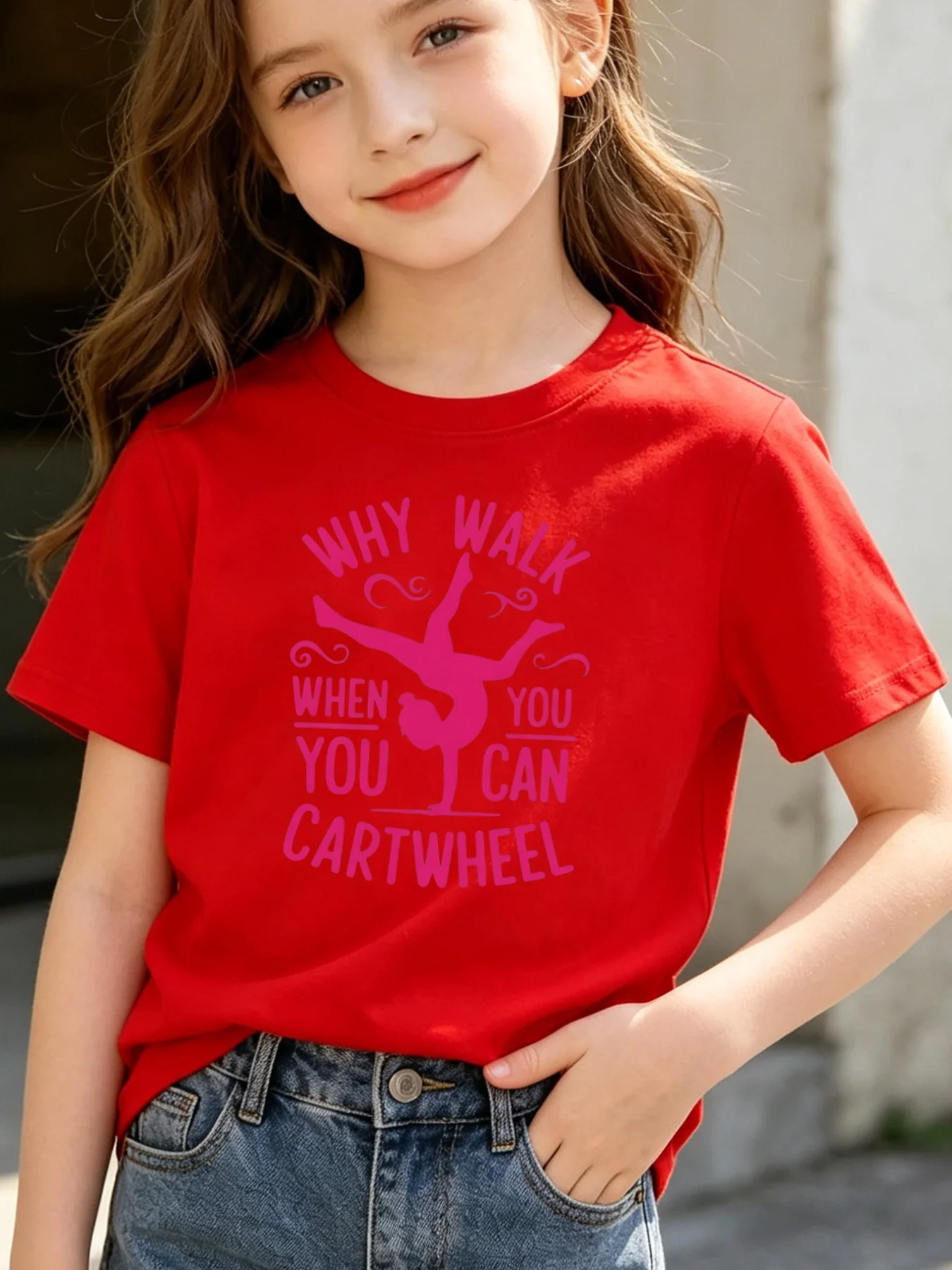 Parent Child Matching T Shirt Gymnast Cartwheel Slogan Cotton Short Sleeve Tee For Girls Boys Toddler Sports Casual Daily Wear