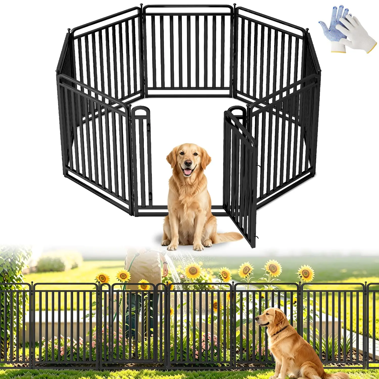 Heavy Duty No Dig Metal Garden Fence, 8 Panels Animal Barrier Outdoor Yard Patio Border for Dog Rabbit Chicken, Customized