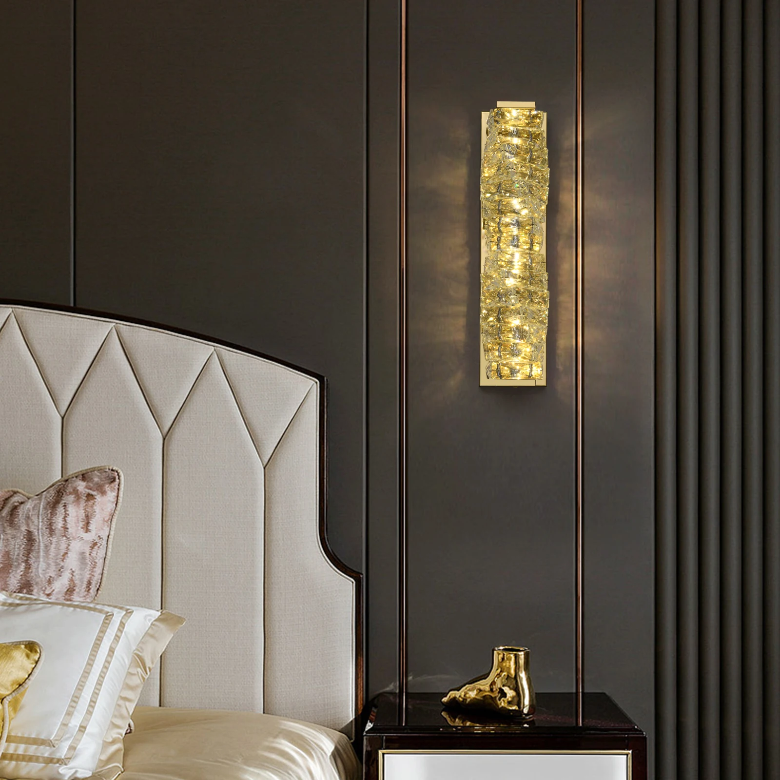 Gold Crystal LED Wall Lamp Modern Gold Finish Wall Sconce Lighting Fixture for Living Room Bedroom Hallway Home Decoration