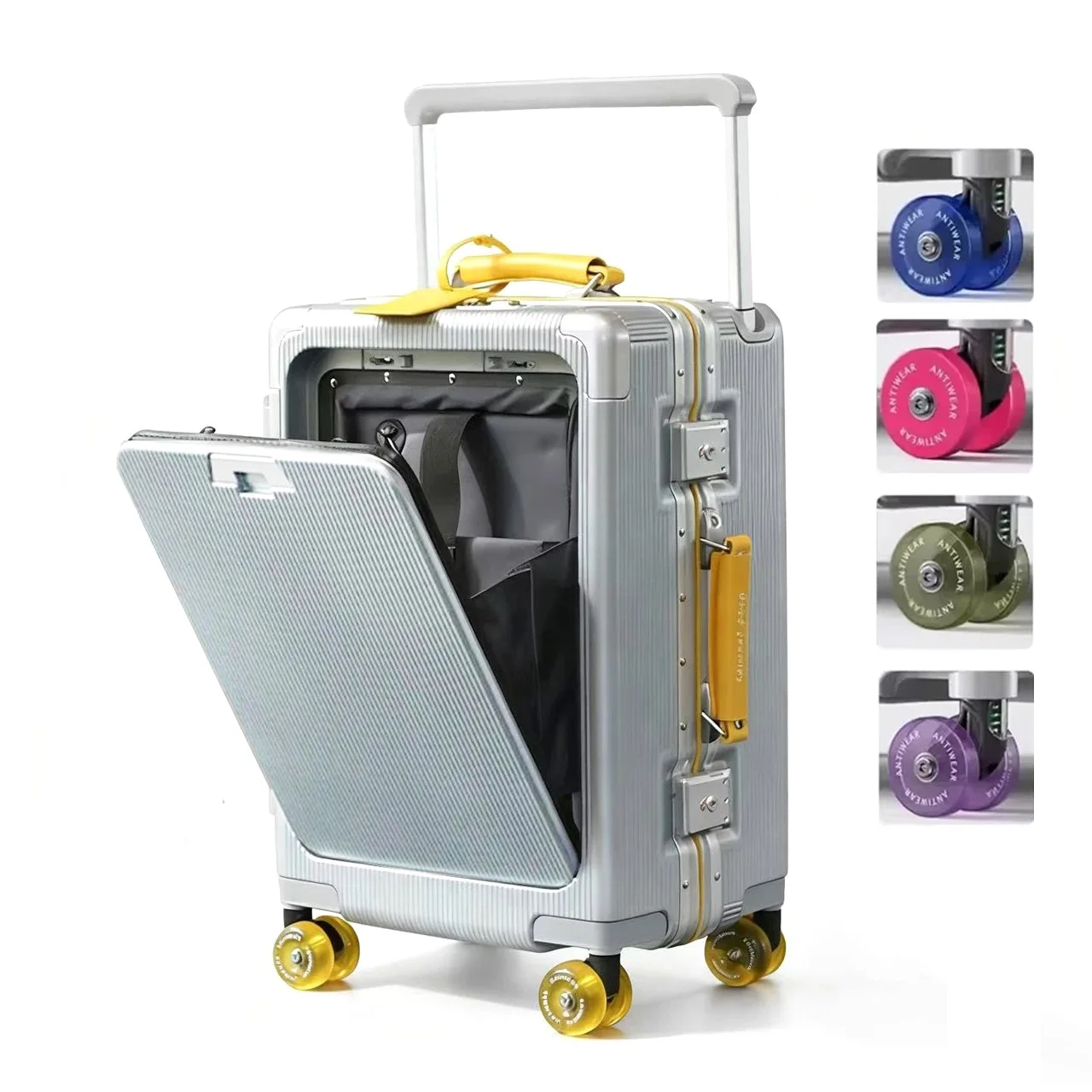 

Front Opening Travel Suitcase Luggage Wide Handle Suitcase Carry-On Luggage Travel Trolley Case With Laptop USB Charger Port