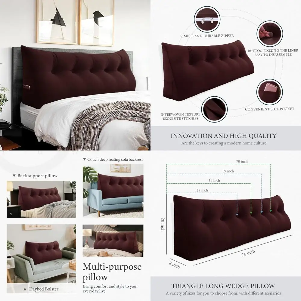 

Подушка изголовья клина, большая треугольная подушка для чтения, размер Queen, подушка для отдыха на спине для сидения в постели Daybe